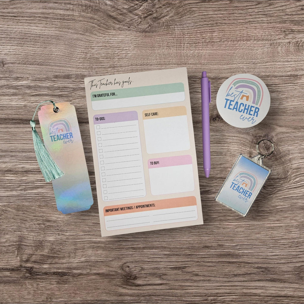 Teacher Appreciation Gift Box | Notepad, Keychain, Bookmark & Decal