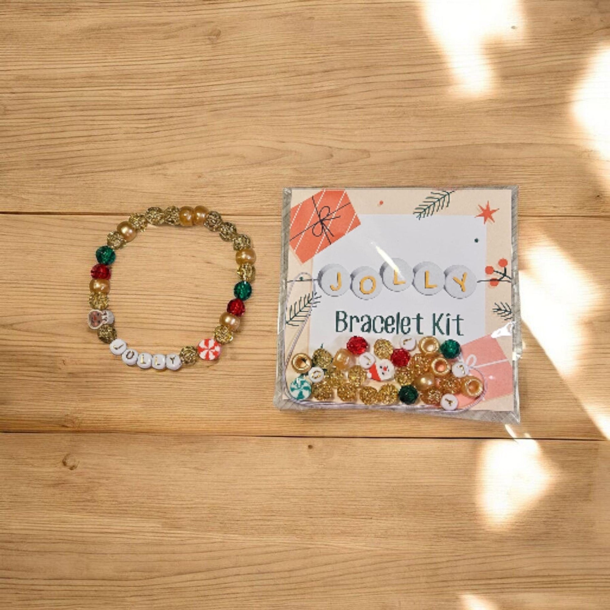 Jolly Holiday Bracelet Kit | DIY Christmas Bead Craft | Stocking Stuffer Gift for Kids