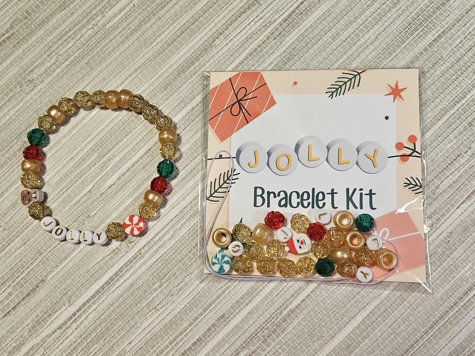 Jolly Holiday Bracelet Kit | DIY Christmas Bead Craft | Stocking Stuffer Gift for Kids