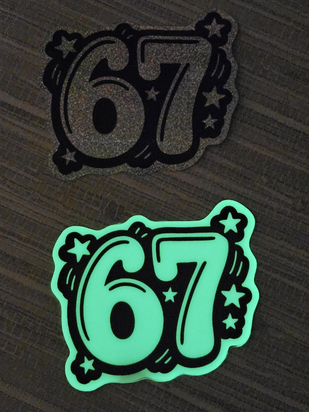 67 Weatherproof Decal | Pixie Glitter or Glow-in-the-Dark | 2.5" Trendy Sticker