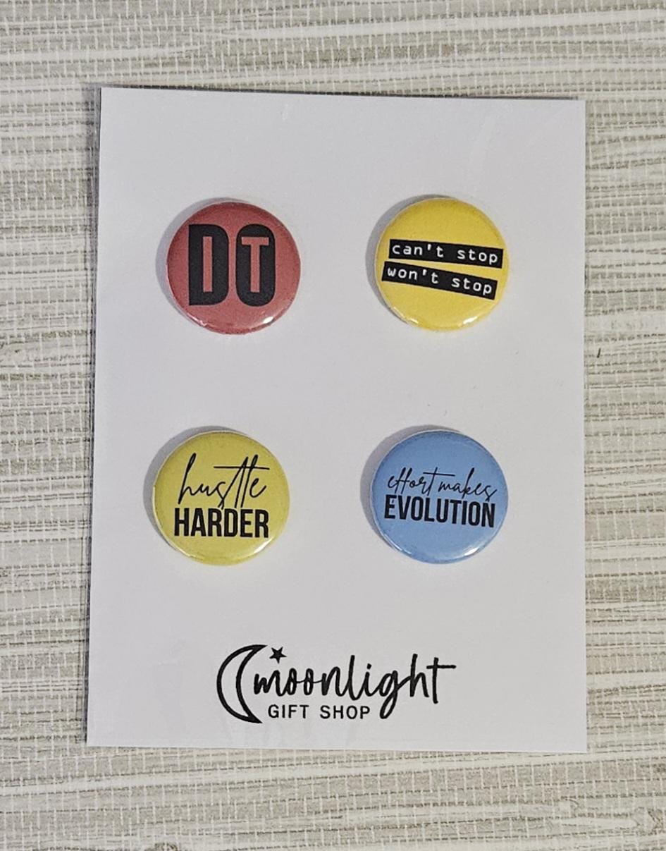 Motivational Gym Button Pack | 4-Pack 1" Pins | Fitness Quotes for Gym Bags & Jackets