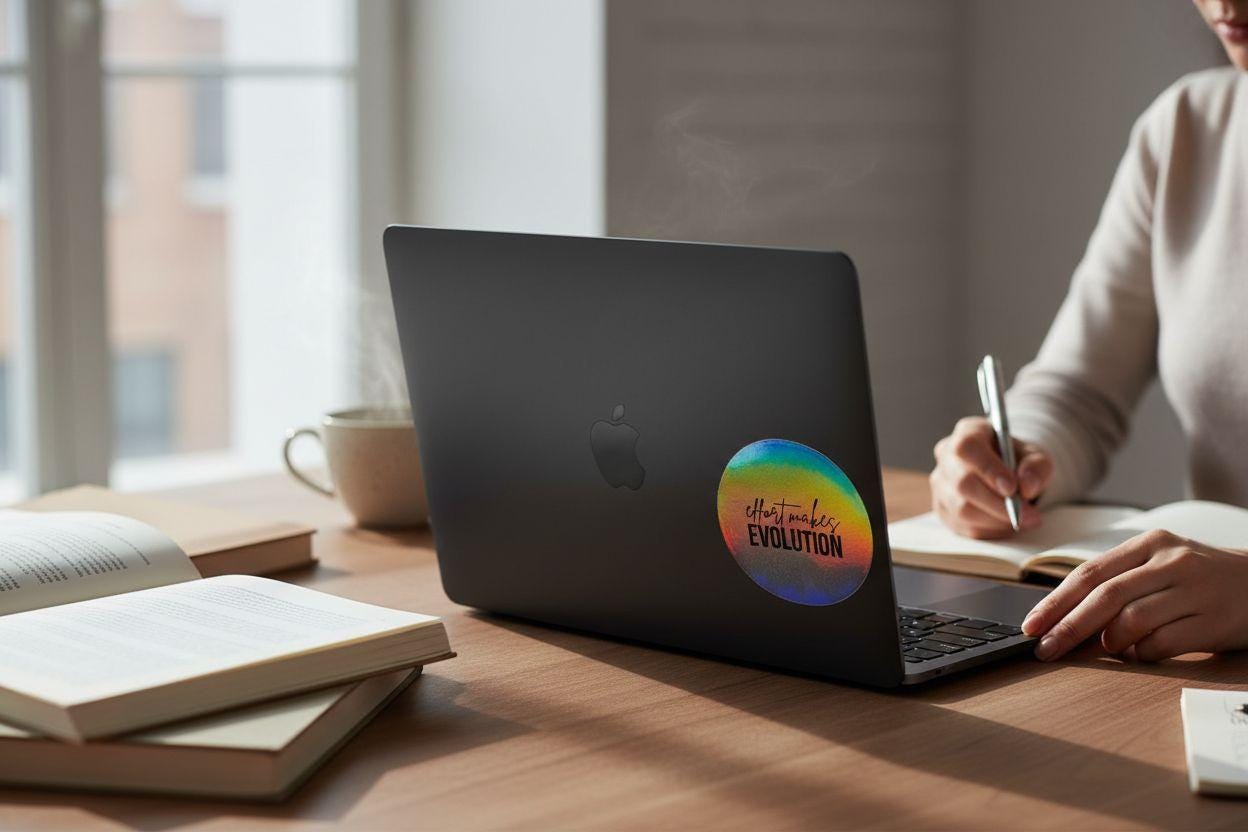 Effort Makes Evolution Sticker | 3" Blue Holographic Decal | Motivational Vinyl