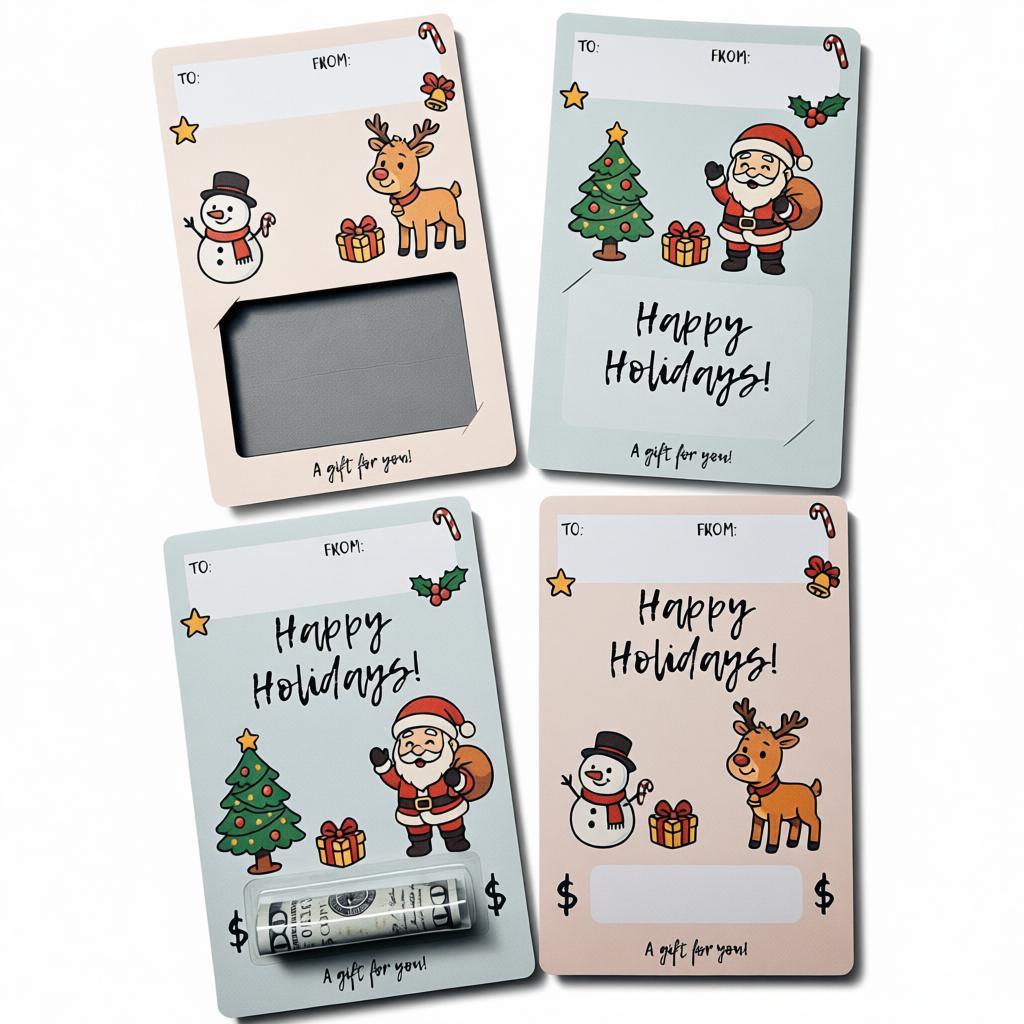 Holiday Cash & Gift Card Holder Set | 4-Pack Christmas Gifting Cards | Happy Holidays