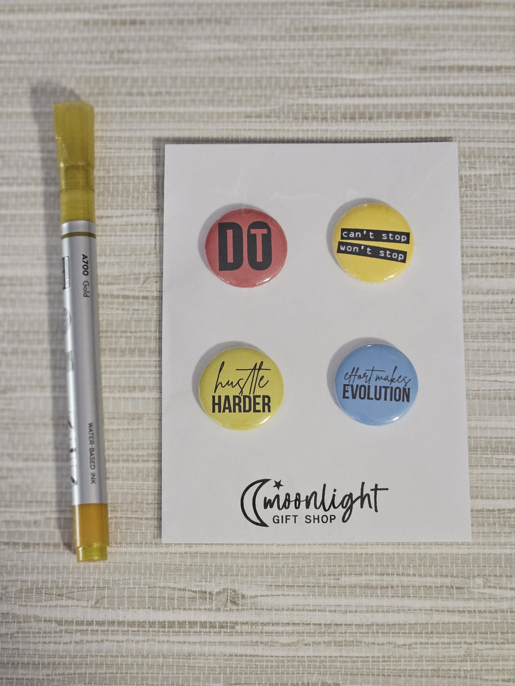 Motivational Gym Button Pack | 4-Pack 1" Pins | Fitness Quotes for Gym Bags & Jackets