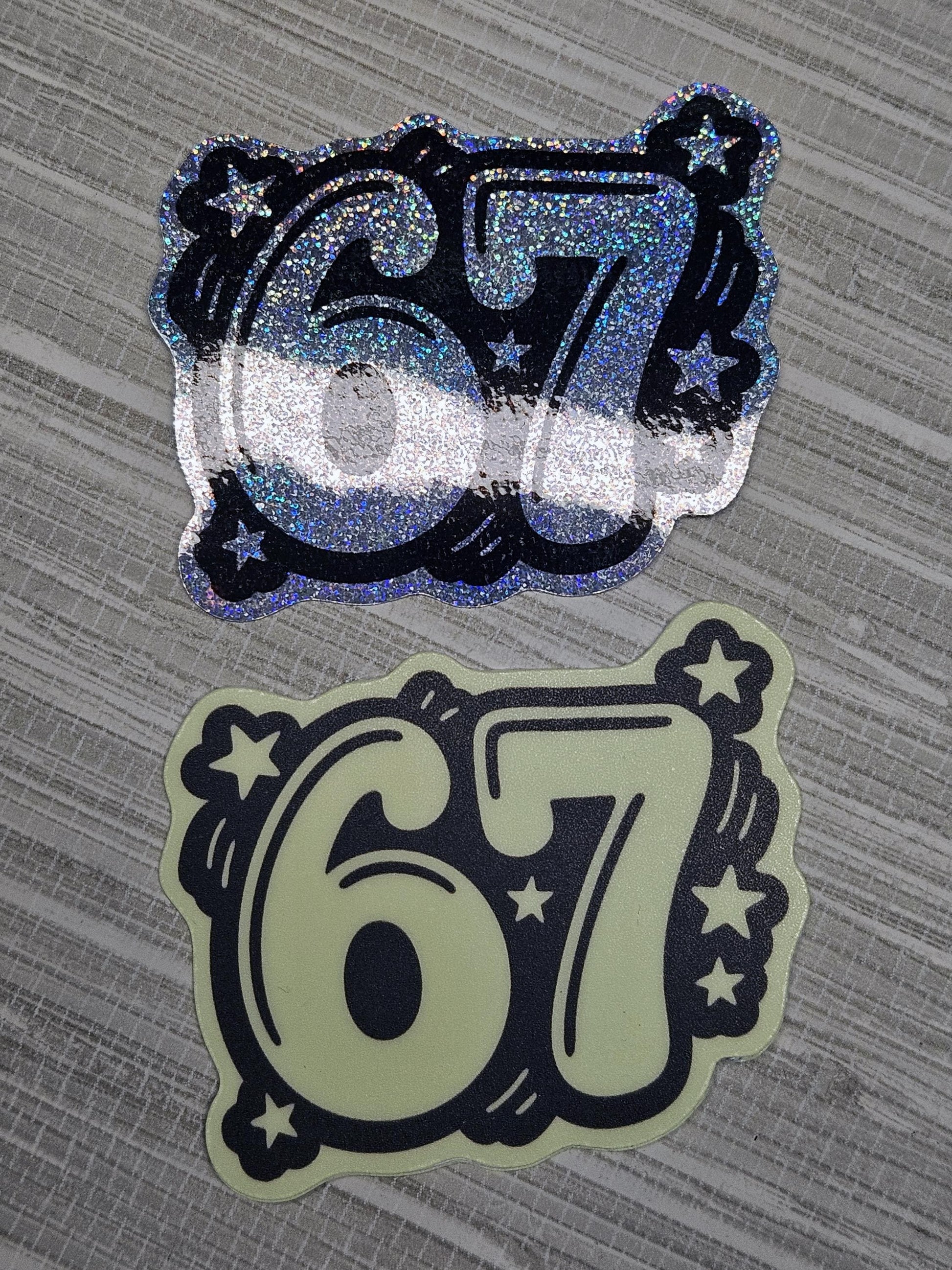 67 Weatherproof Decal | Pixie Glitter or Glow-in-the-Dark | 2.5" Trendy Sticker